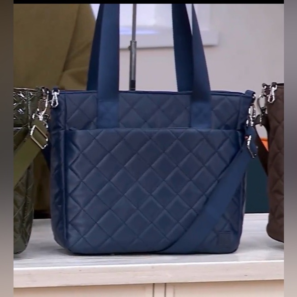 IHKWIP Quilted Carry Your Confidence Anti-Theft Tote METALLIC MIDNIGHT BLUE NWT